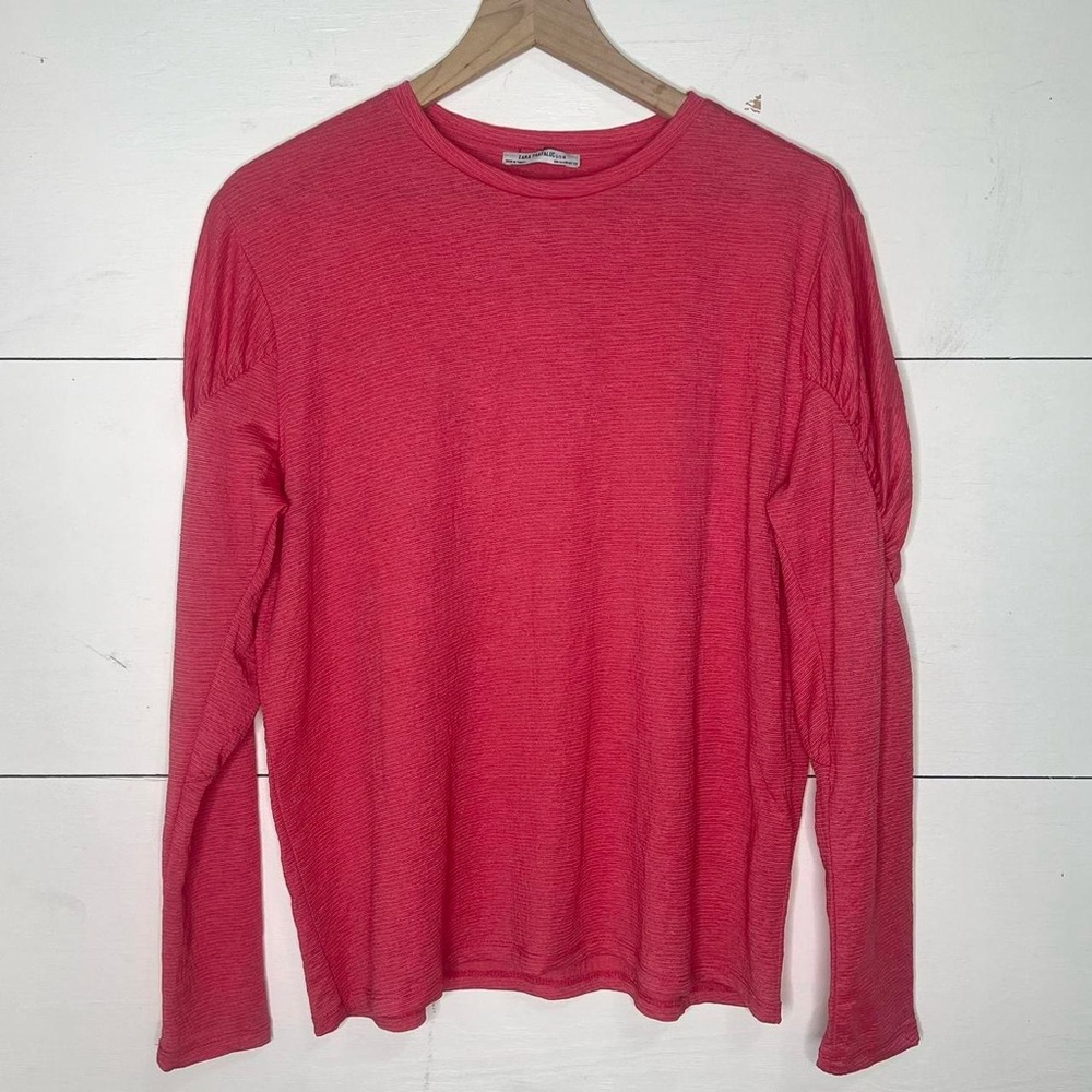 Zara Trafaluc • Pink Ruched Long Sleeve Basic Blouse Size Medium